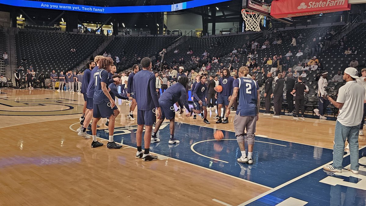 . <a href="/GSAthletics_MBB/">Georgia Southern Men's Basketball</a> almost ready for the tip against Georgia Tech. Eagles going for their fourth straight win.