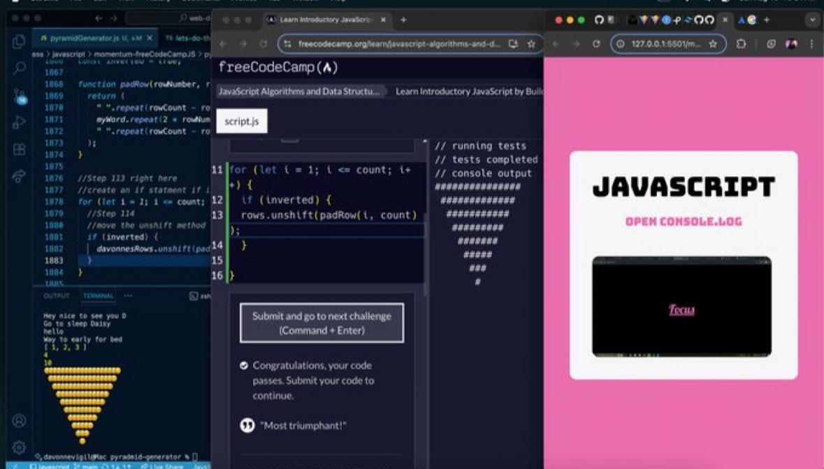 Davonne007's tweet image. Throughout my #100DaysOfCode journey….

I have been eating ice cream while coding, tightening up my JavaScript skills, talking to developers in coffee chats. It was awesome talking with all of y’all, everything code and not code. 💻 

I even got into some @freeCodeCamp with…