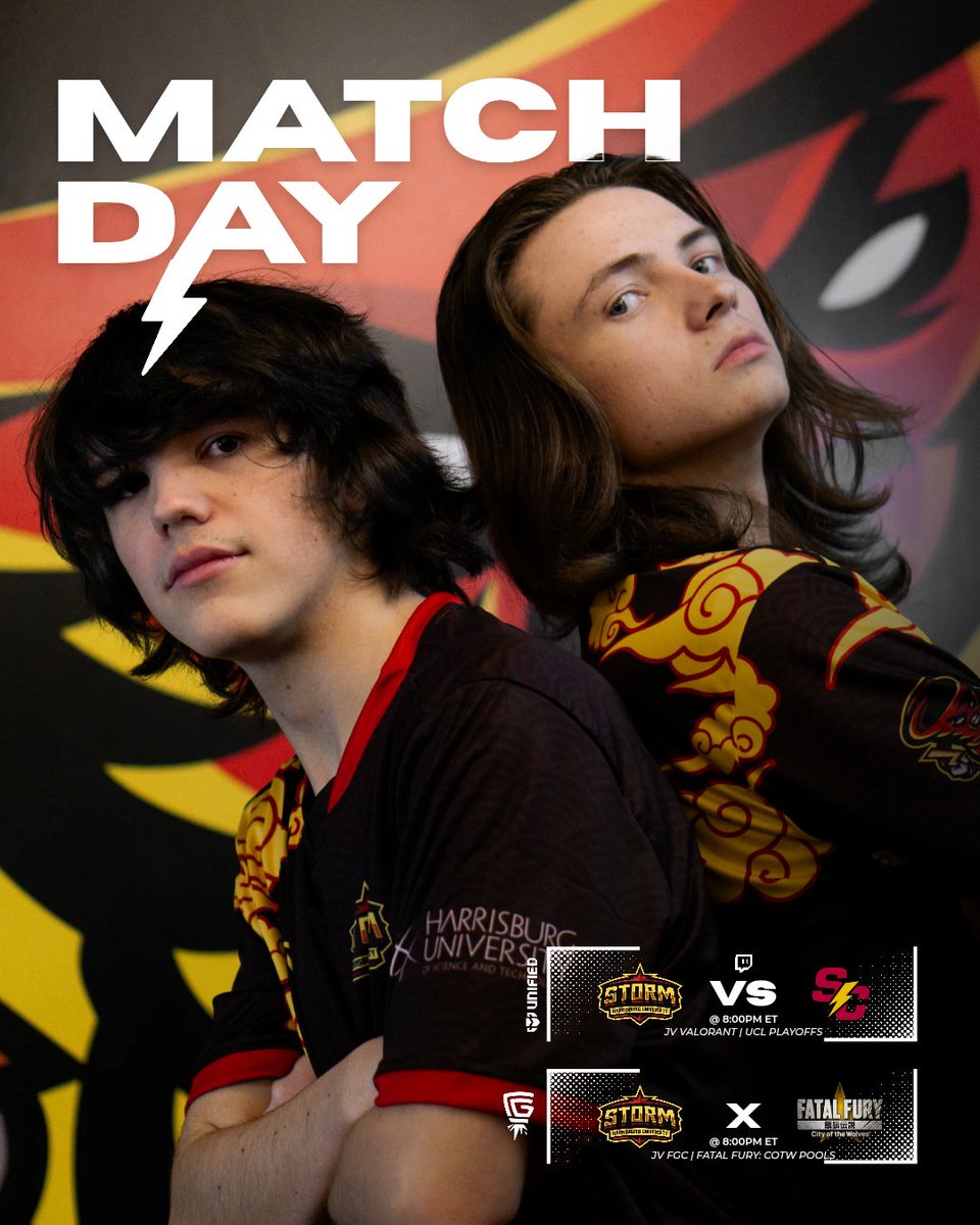 HUStormEsports's tweet photo. JV Valorant is looking to dominate @UnifiedEA playoffs⚡

🆚@SimpsonEsports | UCL Contender VAL Playoffs
🕗8:00PM
📺/harrisburguniversity 

🥊Fatal Fury: COTW | @CFGC_gg Pools  
🕗8:00PM https://t.co/8iIqiZoq4Y
