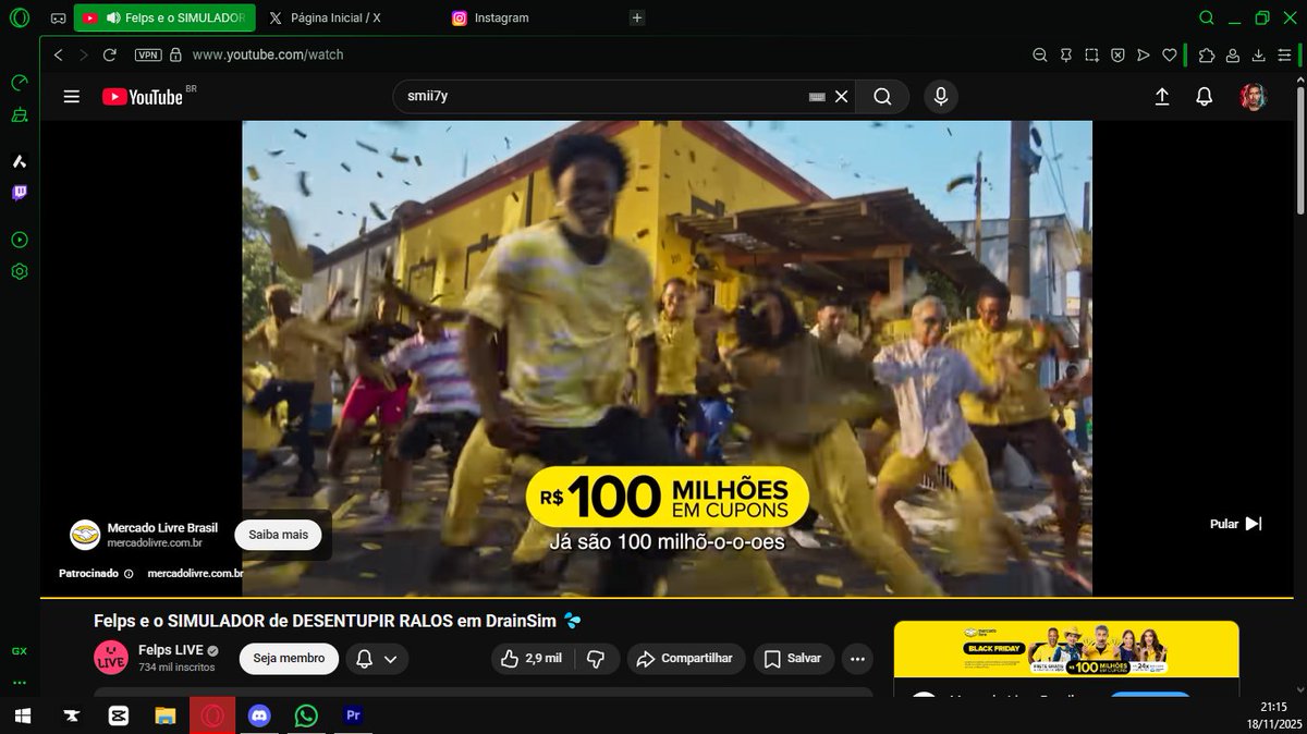 Eu editando um vídeo bem tranquilo com um VOD do Felps de fundo, do nada eu começo a ouvir uma musica muito aleatoria e eu achei que era em casa... Não era em Casa