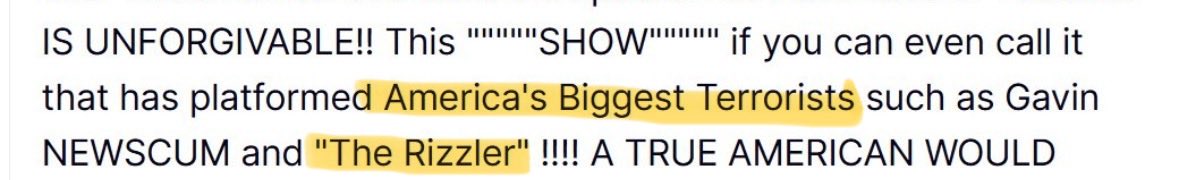 unfortunely's tweet photo. I had no idea that The Rizzler is Americas biggest terrorist https://t.co/hJ9l00LhNS
