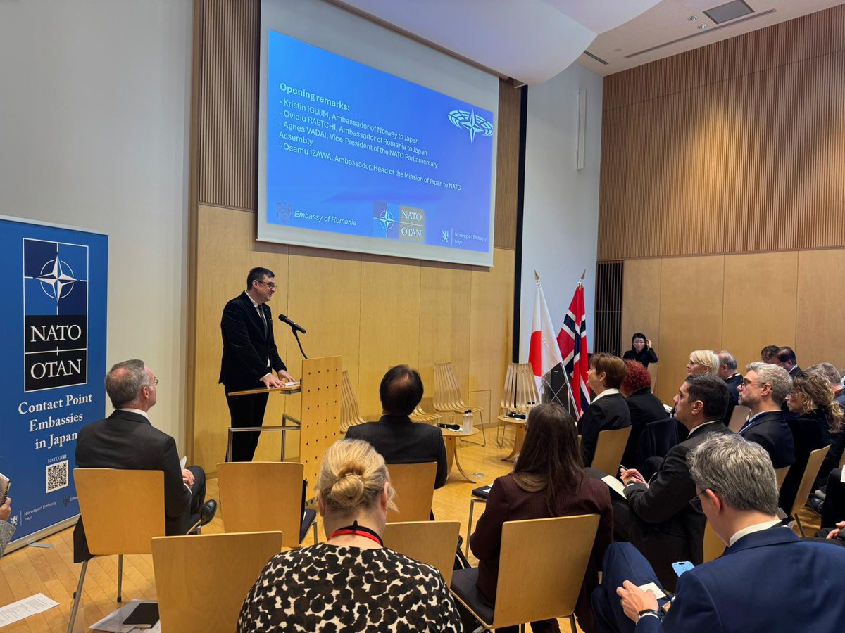AmbRaetchi's tweet image. NATO連絡窓口（コンタクトポイント）大使館である、在日ルーマニア大使館と在日ノルウェー大使館は、NATO加盟国国会議員会議の代表団と日本アカデミアを代表する方々による討論会を主催・開催いたしました。本イベントには、NATO議員会議メンバーのほか、各同盟国の大使や外交官、日本の専門家や政府関…