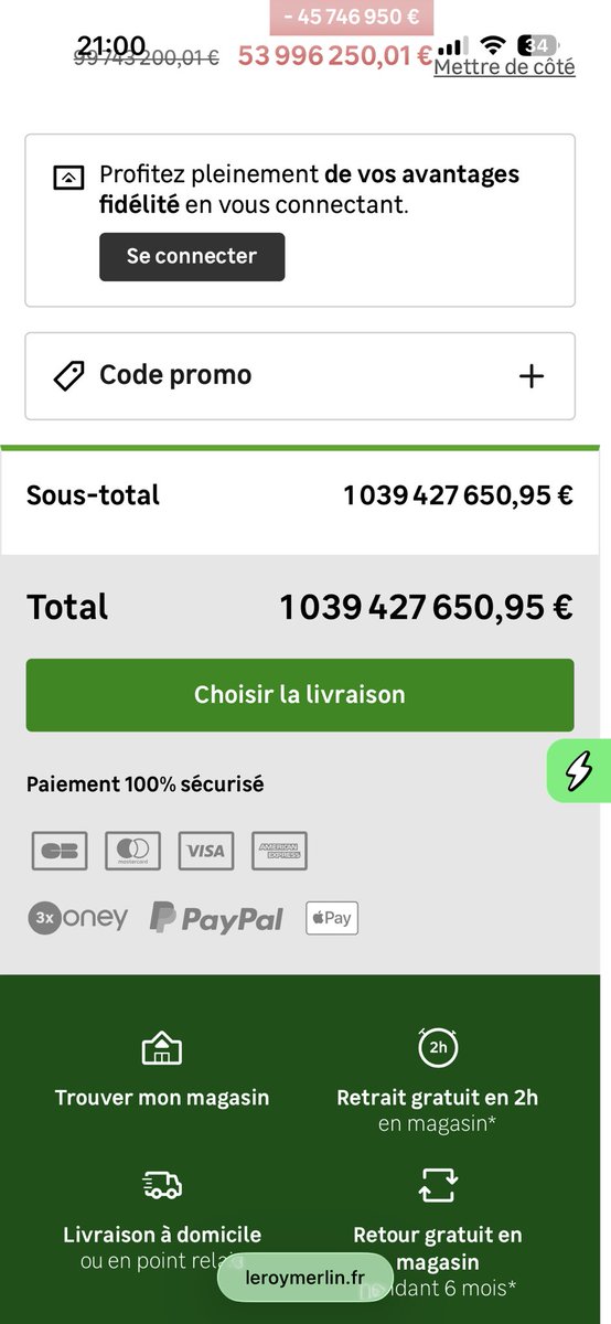 <a href="/Psyhodelikus/">Psyhodelik</a> <a href="/leroymerlinfr/">Leroy Merlin</a> C’est une honte ! J’annule mon panier d’1 milliard € il faudra réfléchir la prochaine fois !