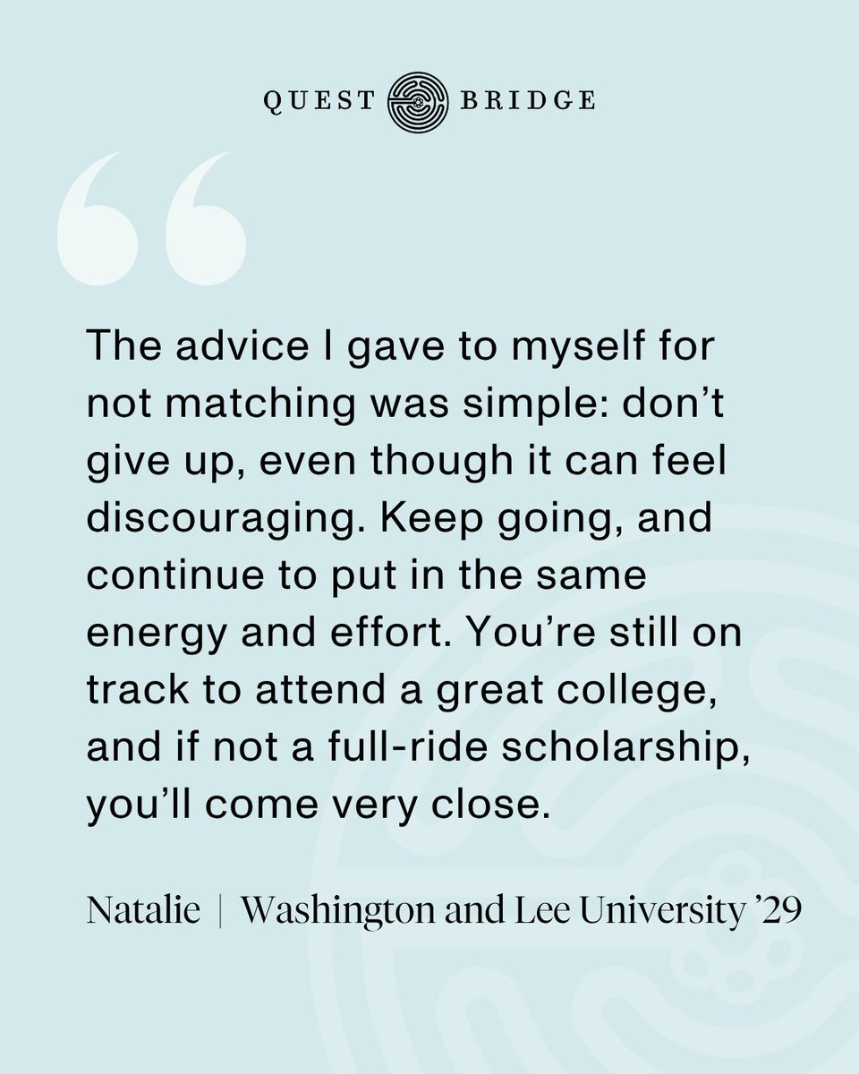 QuestBridge's tweet image. Hear how QuestBridge Scholars continued to dream big by applying to our 55 college partners through QuestBridge Regular Decision.

National College Match Finalists: Apply to any of our college partners by submitting the QuestBridge Regular Decision Form by Thursday, December 11.