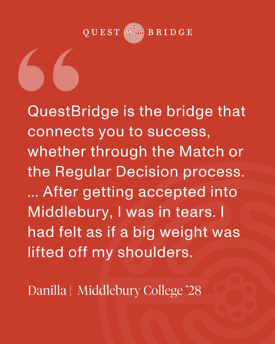 QuestBridge's tweet image. Hear how QuestBridge Scholars continued to dream big by applying to our 55 college partners through QuestBridge Regular Decision.

National College Match Finalists: Apply to any of our college partners by submitting the QuestBridge Regular Decision Form by Thursday, December 11.