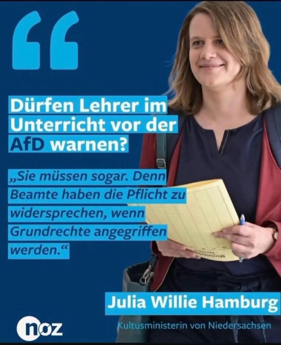 Die AFD ist eine gesichert rechtsextremistisch und verfassungsfeindliche Partei. 
Lehrer haben die Pflicht über alle Parteien zu sprechen. 
Dazu gehört es auch über die Rechtsextreme AFD zu sprechen. #noafd