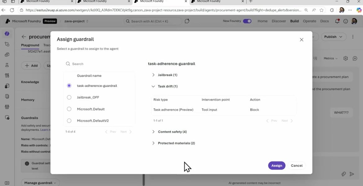 suzatweet's tweet image. Thrilled to see Seth highlight a feature my team and I built: a Guardrail control that detects and blocks misaligned tool calls to protect and secure agent workflows. Integrated in Foundry and also available as a standalone API. #Ignite #keynote