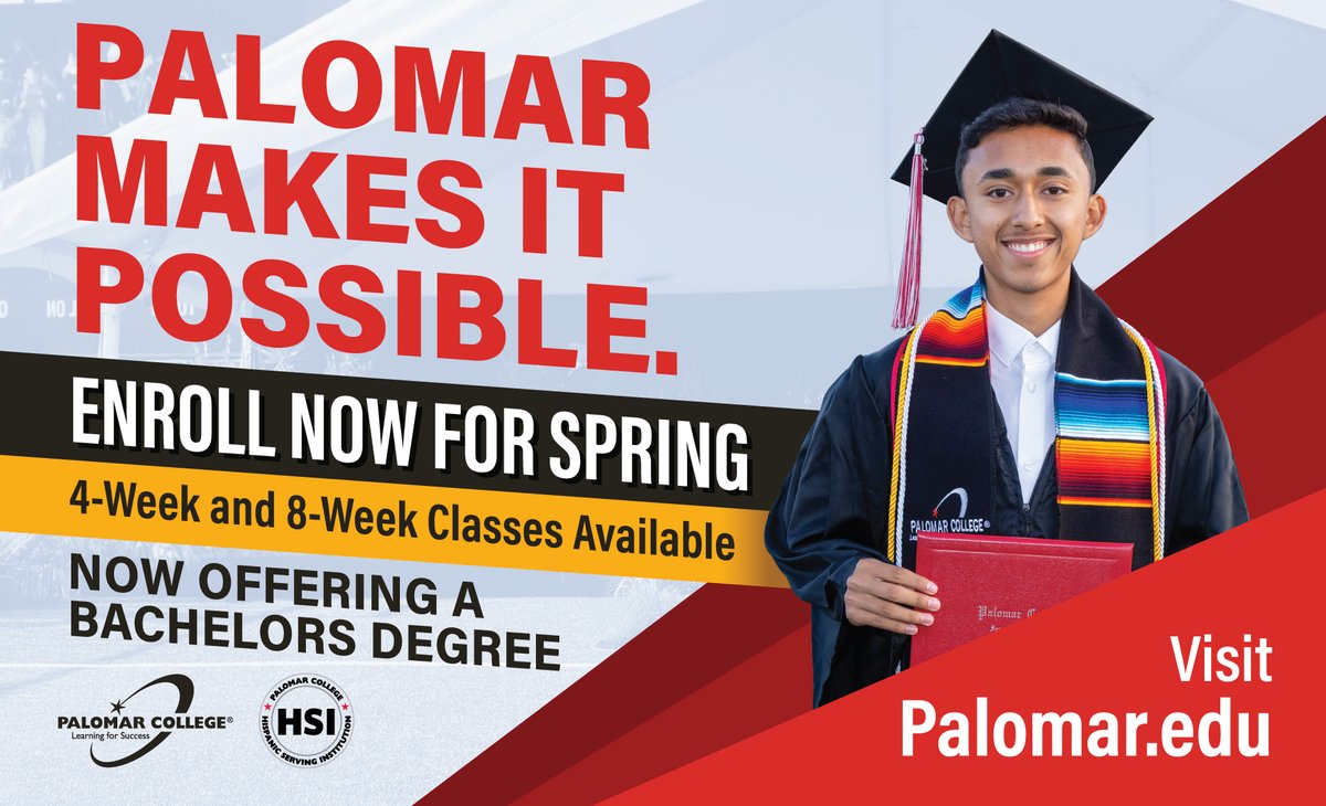 🌸Spring Semester 2026 starts on January 26! 🎉 Apply now: palomar.edu ❄️Winter Intersession starts Jan 5! Enroll: palomar.edu/stepstoenroll