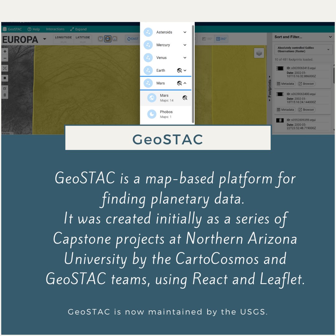 USGS_AstroGeo's tweet image. On the lookout for planetary data? GeoSTAC is here to help! Hosted by Astrogeology, many planetary bodies can be found in this map-based tool! stac.astrogeology.usgs.gov/geostac/