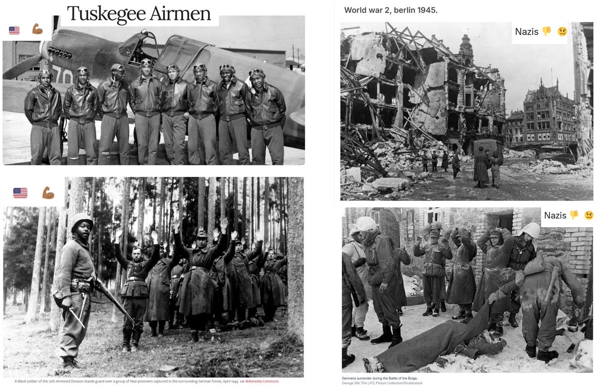 LucyBibb's tweet image. Delusional people are on Elon Musk&apos;s internet ignoring the fact that the Nazis were defeated and disgraced by the Americans 🇺🇸, which included #ADOS sharecroppers, factory, &amp;amp; railroad workers turned soldiers.