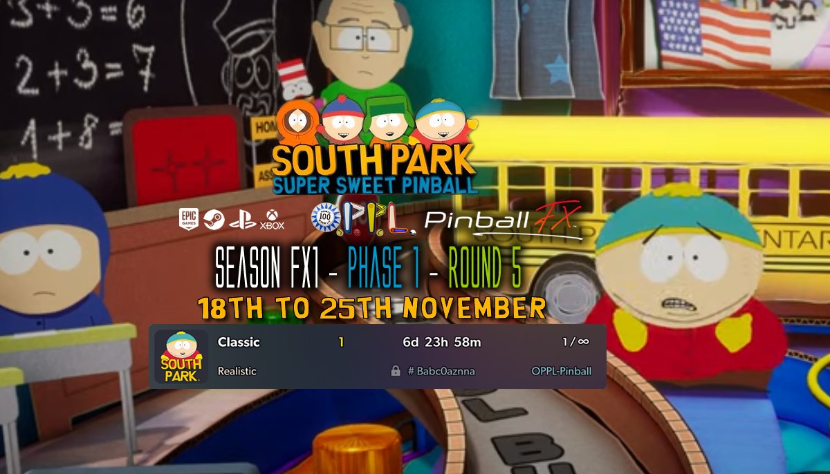 psnpinball's tweet photo. Sgt Baker has had enough of his job, saving balls draining all the time and has left the battlefield.

Talking of drains, it's time to try to land our balls in a toilet.  For Round 5 we pay a visit to South Park 

Tournament ID: Babc0aznna
Password: letsfxgo

Good luck!

#OPPL https://t.co/X0YTEENMjn