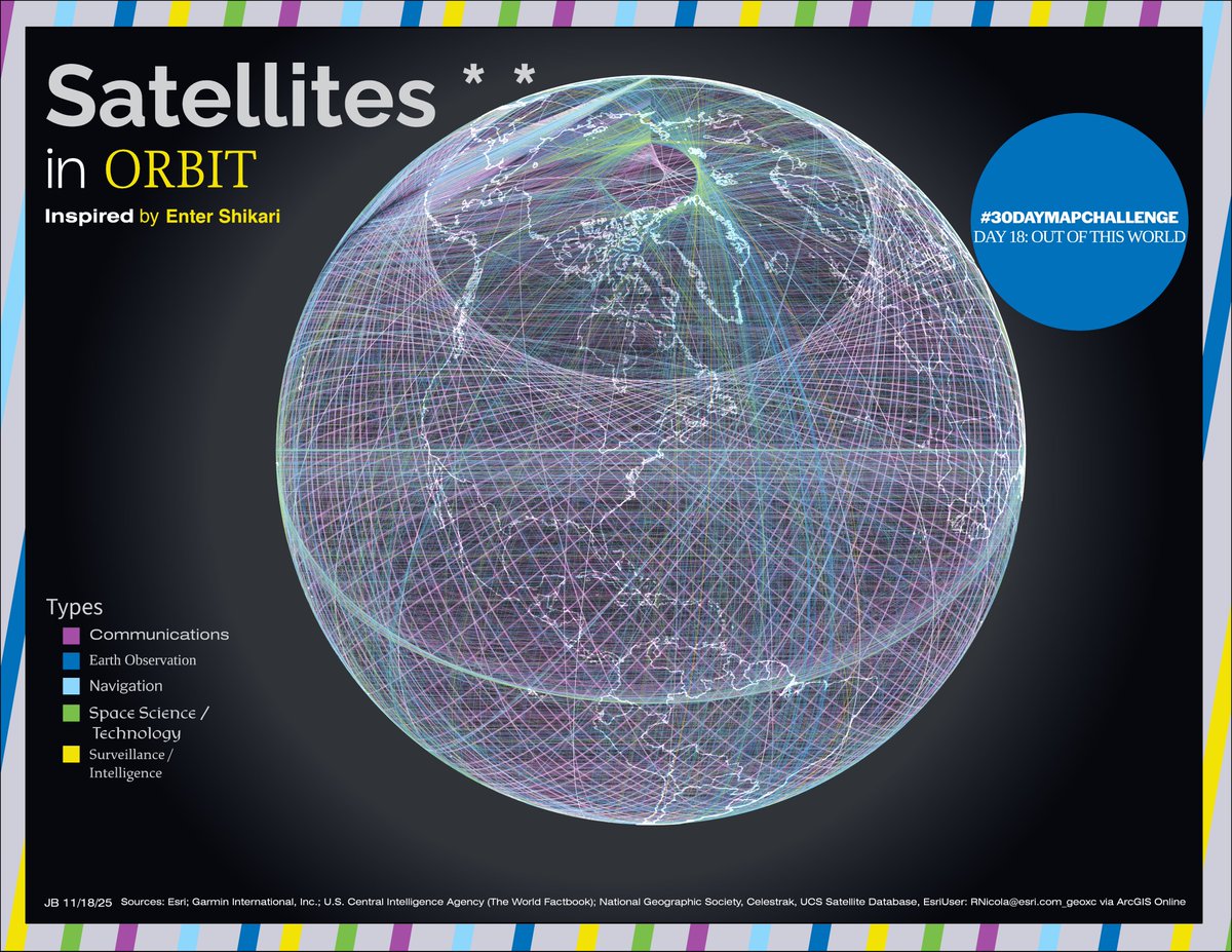 jburk3r's tweet image. #30DayMapChallenge Out of this world: satellites... inspired by the Enter Shikari album Nothing Is True &amp;amp; Everything Is Possible