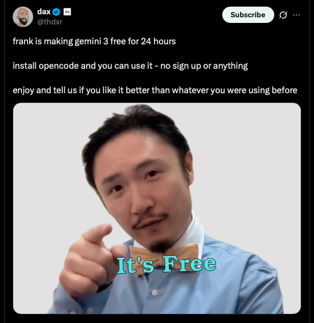 opencode's tweet image. You rang?