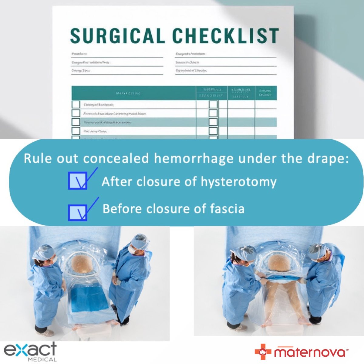 maternova's tweet image. The Hemorrhage View C-Section Drape can be integrated in nicely into a checklist.

Checking at specific intervals ensures hidden hemorrhage is not missed in c-section

#maternalhealth #Csection #obstetrics  info@maternova.net