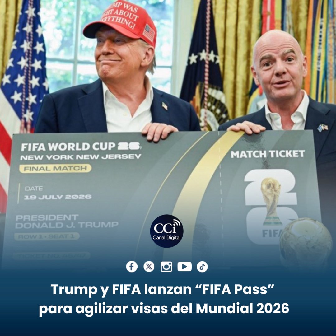 CCInoticias's tweet photo. El presidente de Estados Unidos, Donald Trump, y el presidente de la FIFA, Gianni Infantino, anunciaron este lunes el lanzamiento del “FIFA Pass”, un sistema que permitirá a los hinchas extranjeros que compren entradas para la Copa del Mundo 2026  https://t.co/1arLDymaYY https://t.co/PPnuBDgXSa