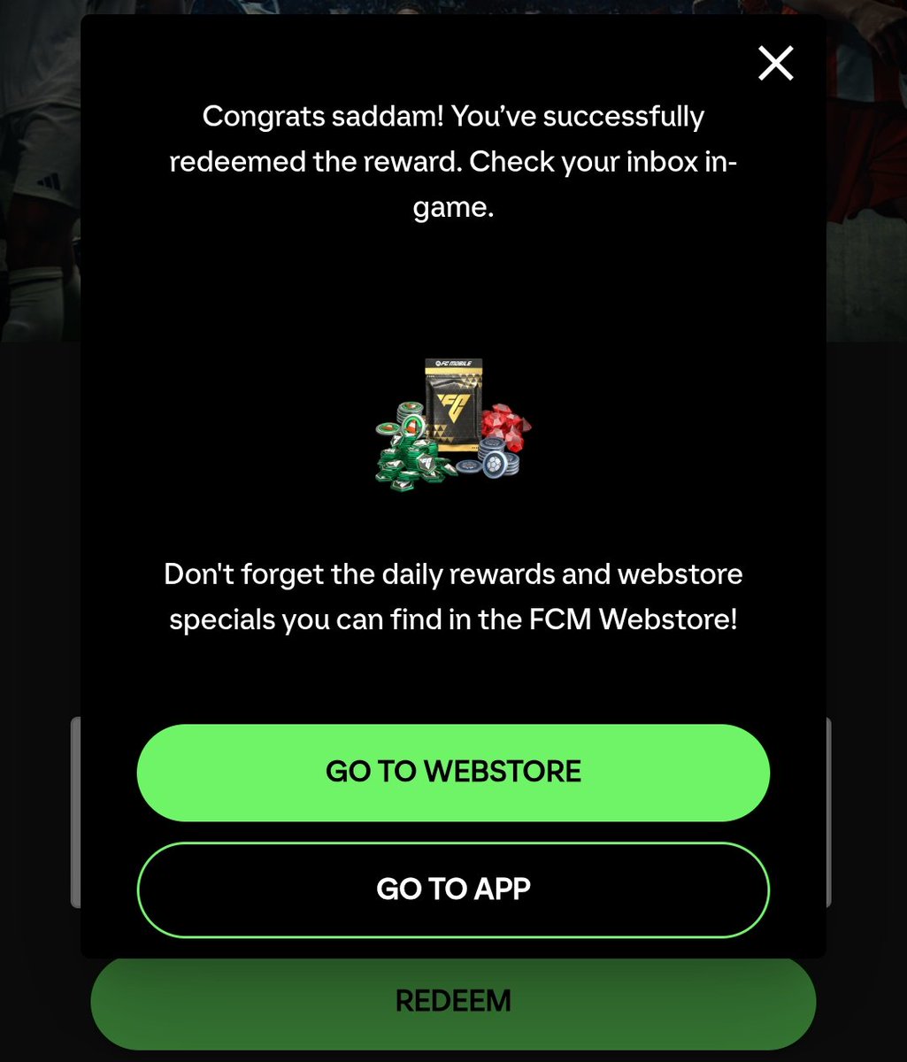 Saddamwaleedy's tweet image. Redeem code FC Mobile 
GLORIOUSCODE

#FCMobile
#Redeemcode 
#Game