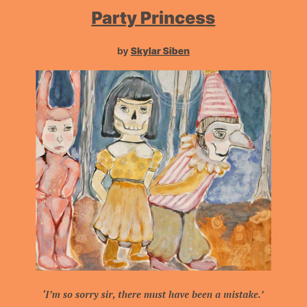 LemonwoodQrtly's tweet image. lemonwoodquarterly.com/party-princess/  
A hilarious dramatic piece by playwright Skylar Siben. Kids&apos; party entertainment gone awry—or, is this how it should have been all along?

#litmag #shortstory #playwright