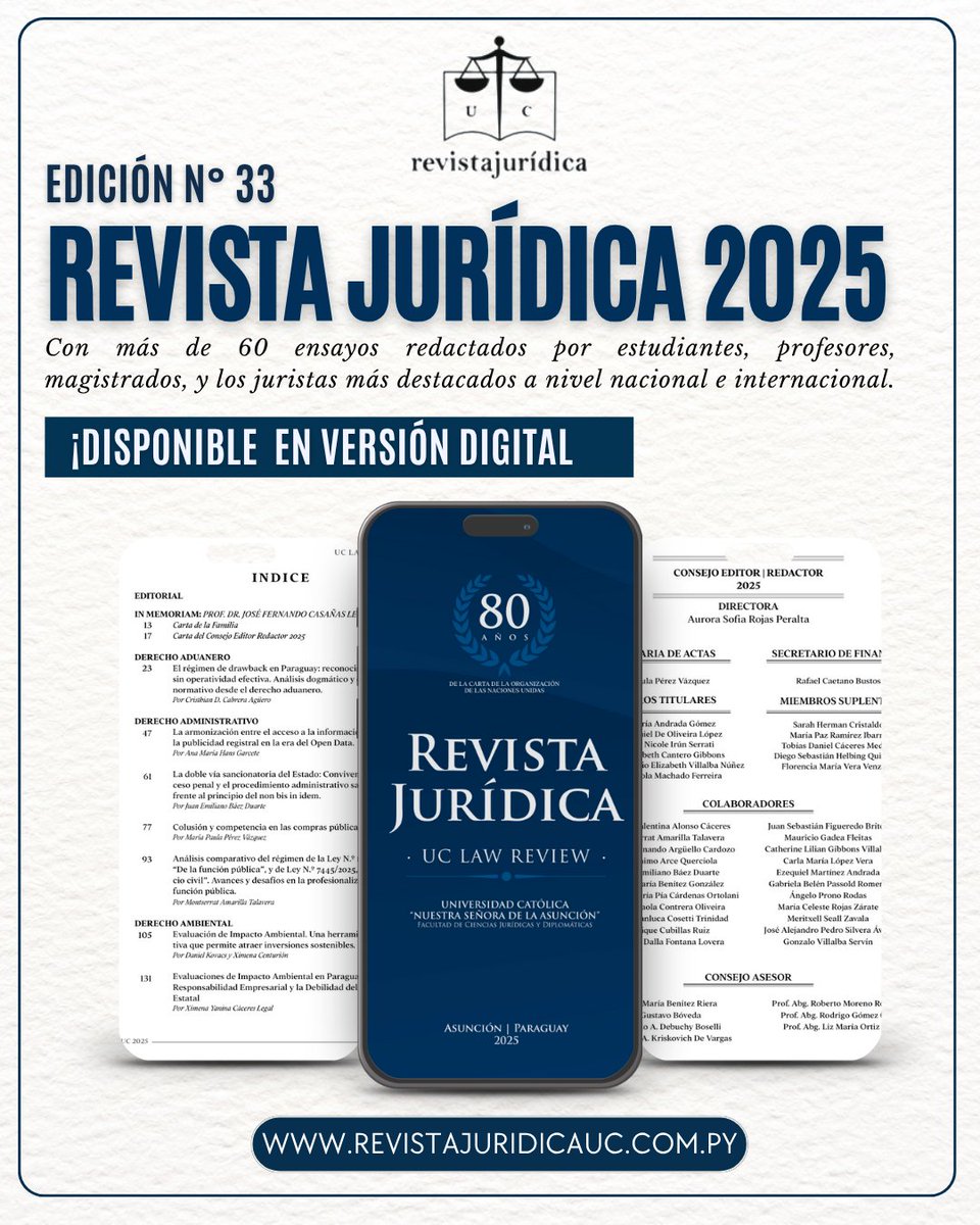 📘 La Revista Jurídica UC – Edición N.º 33 ya está disponible en versión digital

Ingresá a nuestra web y conocé la edición completa
🌐 revistajuridicauc.com.py