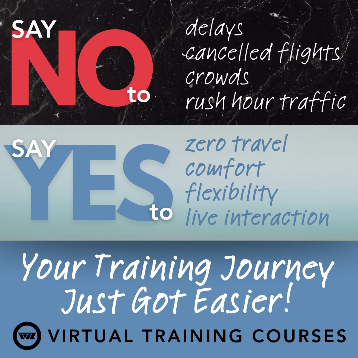 WZ_Training's tweet image. Your training journey just got easier!

Join WZ’s live virtual courses. Same expert instructors, NO travel required. 
Available in English, Spanish, and global time zones.
Bring your coffee. We’ll bring the experience.
hubs.ly/Q03TGxQP0
#WZTrained #VirtualLearning
