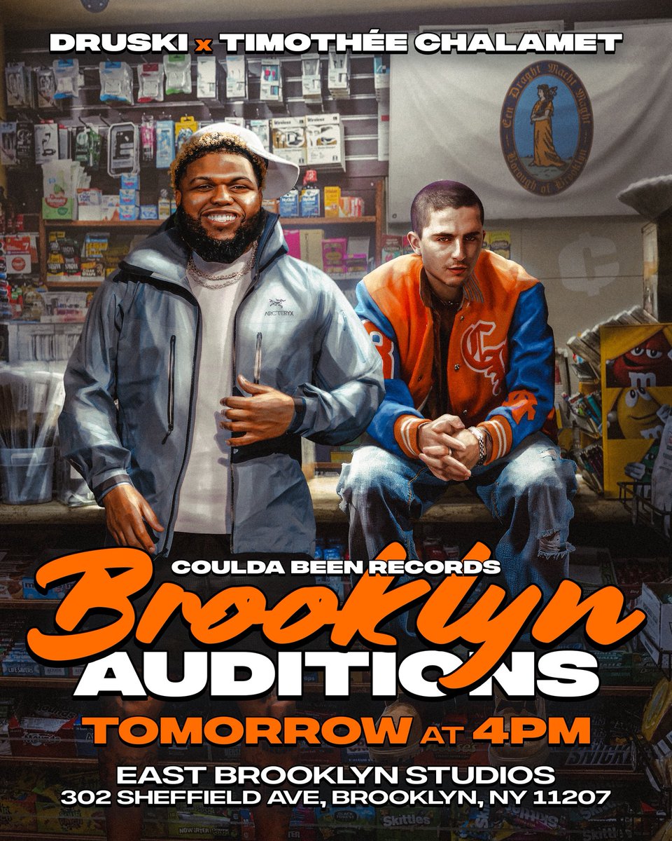 druski's tweet image. ME &amp;amp; @RealChalamet BROOKLYN AUDITIONS TOMORROW 🔥 PULLUP