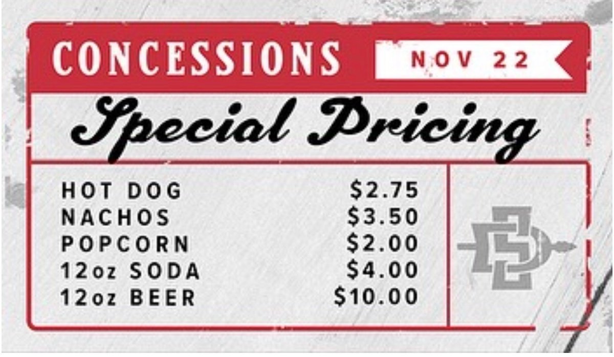 jonschaeffer's tweet image. SDSU is offering select tickets for $27 for Saturday&apos;s Senior Night game vs. San Jose State along with special pricing on concessions items. 

🎟️ ticketmaster.com/sdsu-aztec-foo…