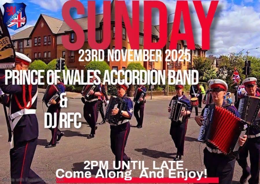 The_Bristol_Bar's tweet photo. This Sunday @ The Bristol Bar
Prince of Wales Accordion Band
Sunday 23rd November, Live from 2pm
#bristolbanddays #princeofwalesacxordionband #watp #bristolbar #djrfc https://t.co/zMsTKdZasc