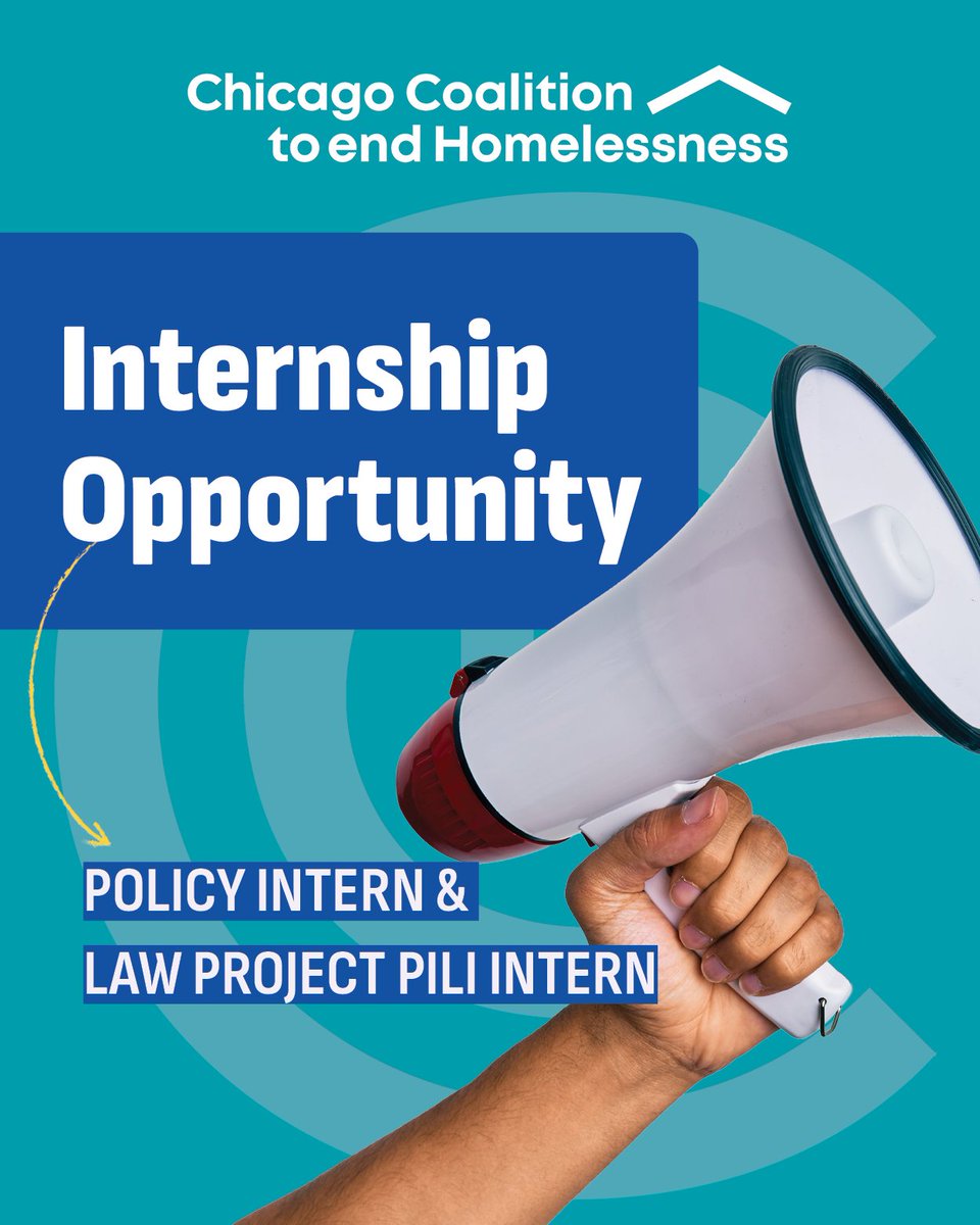 📢 INTERNSHIP OPPORTUNITIES 📢 The CCH Policy Department and Law Project are seeking interns to support our work advocating for people experiencing homelessness in Chicago and throughout Illinois. ` 

Learn more here and apply: chicagohomeless.org/about/careers/