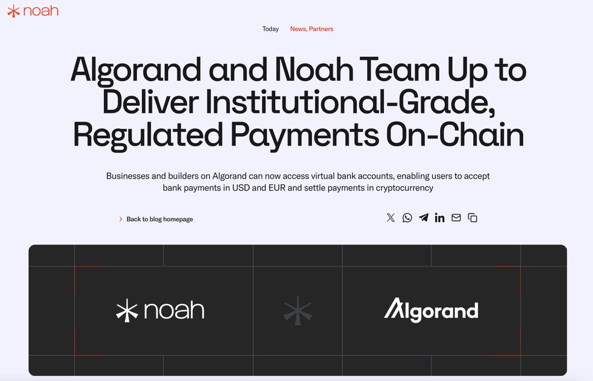 algerstmehn's tweet image. 🚨 JUST IN: @AlgoFoundation and @Noah_HQ announced a huge partnership that finally bridges traditional banking and Algorand!

This is massive news for institutional adoption on $ALGO and it makes the whole ecosystem way more attractive for builders! 🔥

With @Noah_HQ, companies…