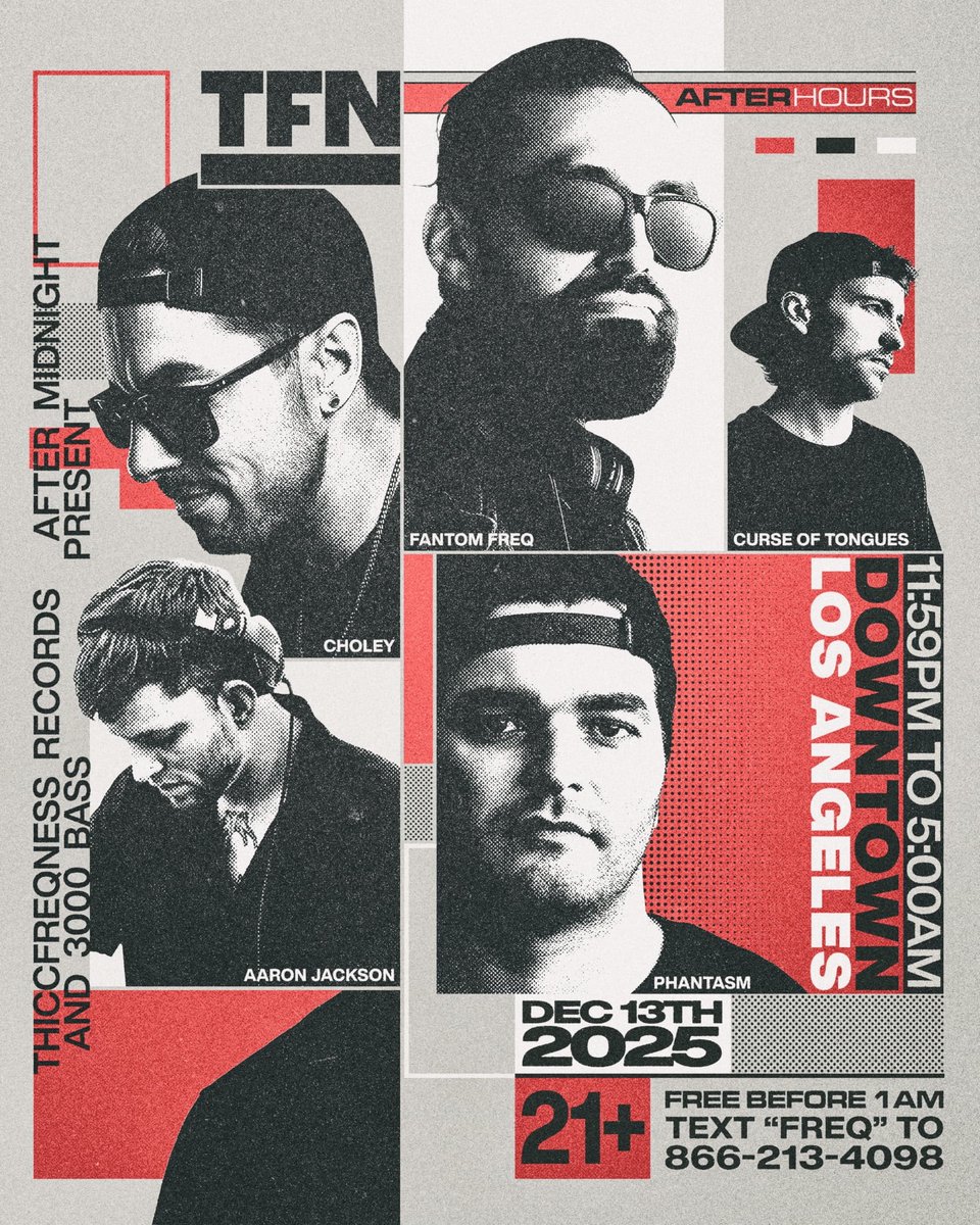 thiccfreqness's tweet image. Join us at After Midnight for a special collaboration night of thiccness with this jam packed lineup of artists from both Thiccfreqness and @3000BASS  🍑 House, breaks, bass and ukg all night 💀 Join us on Saturday, December 13th at a secret LA location 🤫