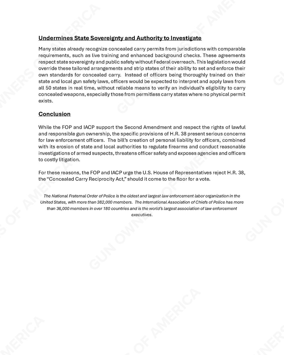 GunOwners's tweet image. 🚨BREAKING🚨 

Fraternal Order of Police betrays the Second Amendment by opposing H.R. 38, the national Constitutional Concealed Carry Reciprocity Act.

@GLFOP is proposing hypocritical restrictions on gun owners which DO NOT apply to the federal police carry permit.