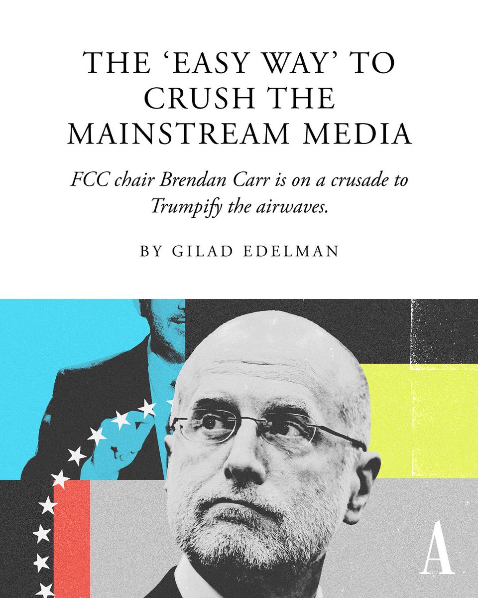 TheAtlantic's tweet image. Brendan Carr, the head of the FCC, has “a knack for pulling the strings of power in ways that escape public scrutiny,” Gilad Edelman reports. Carr&apos;s goal isn’t to tell networks what to air and whom to fire—it’s to get to the point where he doesn’t have to. theatln.tc/mU0U4piS
