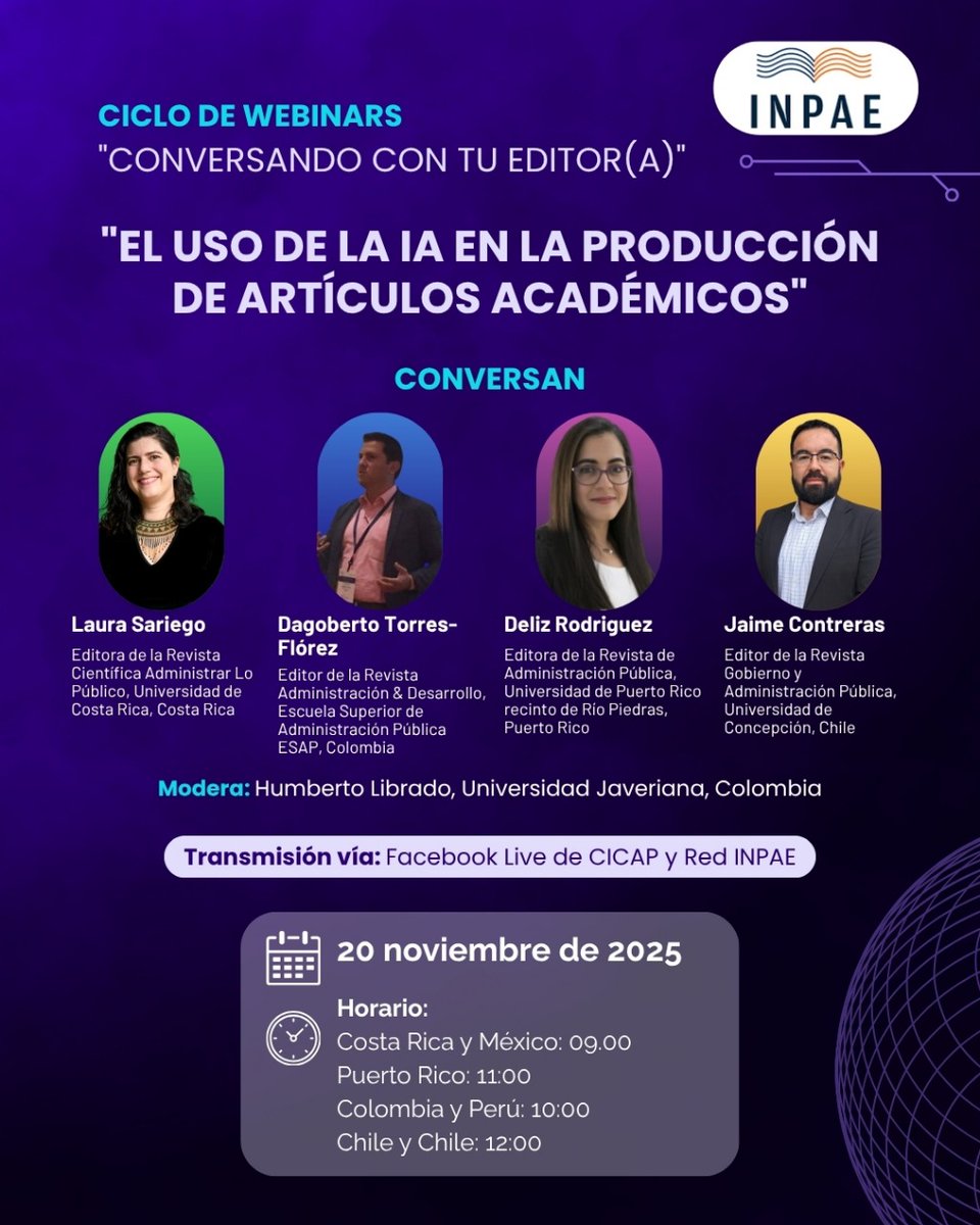 Nos vemos este jueves 20 de noviembre en el primer webinar del ciclo de conversación con tus editores y editoras de la Red INPAE.