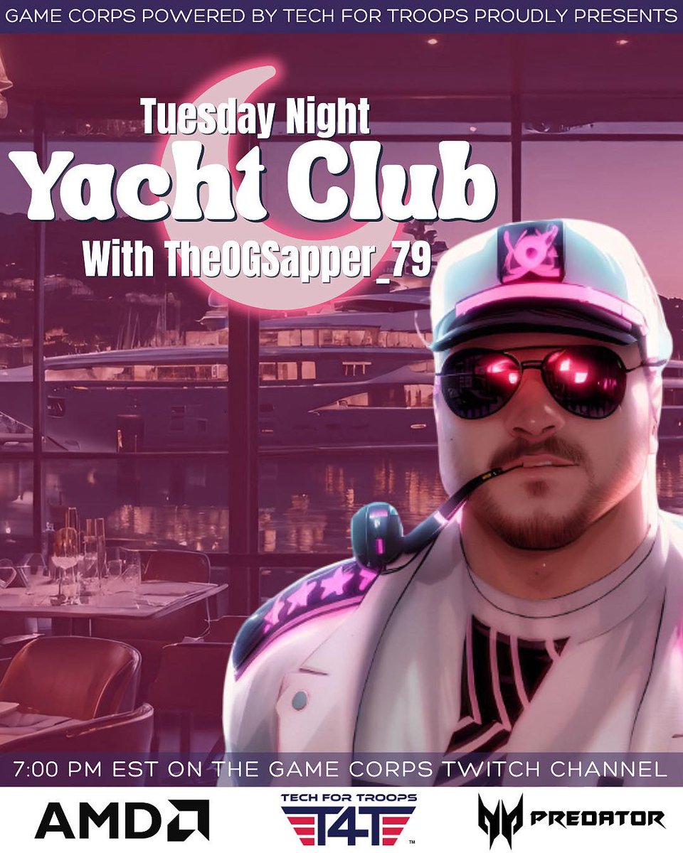 KJandApodcast's tweet image. Join Yacht Club with @TheOGSapper_79 as the fleet regroups and answers back in true
@GameCorps0 fashion. Don’t miss the action — live on twitch.tv/GameC0rps
#GameCorps #TechForTroops #yachtclub #veteransgaming #GamingForGood #veteranshelpingveterans #TwitchStream