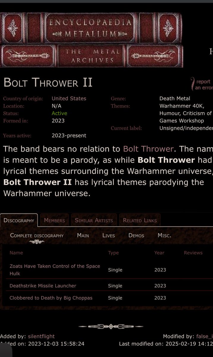 BriaNamtar's tweet image. “If Bolt Thrower is so great then how come there’s no Bolt Thrower 2?……” 

yeah that’s what I thought.