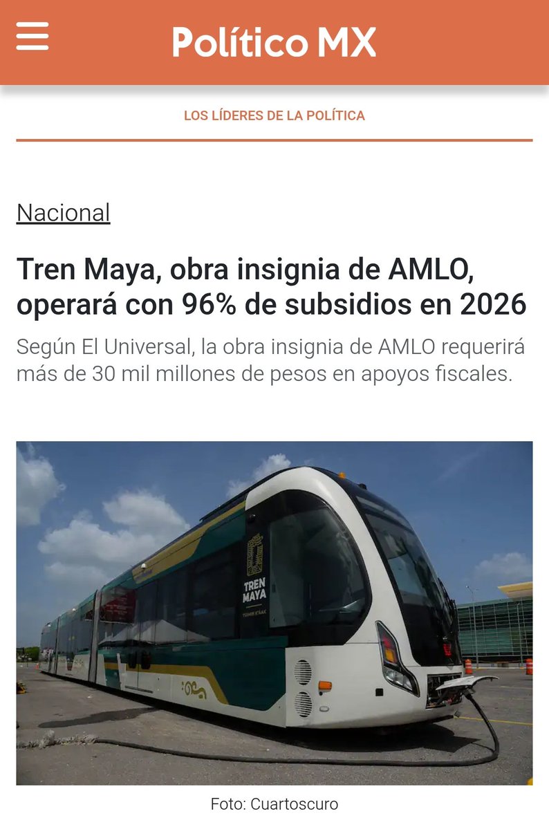 MLopezSanMartin's tweet image. Los caprichos de AMLO nos siguen costando caro a los mexicanos...

96% de subsidios para el Tren Maya en 2026, una obra ineficiente y llena de corrupción.
