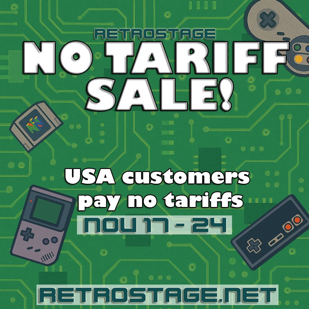 The "No Tariff" sale is in full swing, while quantities last! 
Ends Nov 24.

#retrogaming hardware from #nes to #n64.

See more at the RetroStage store: retrostage.net