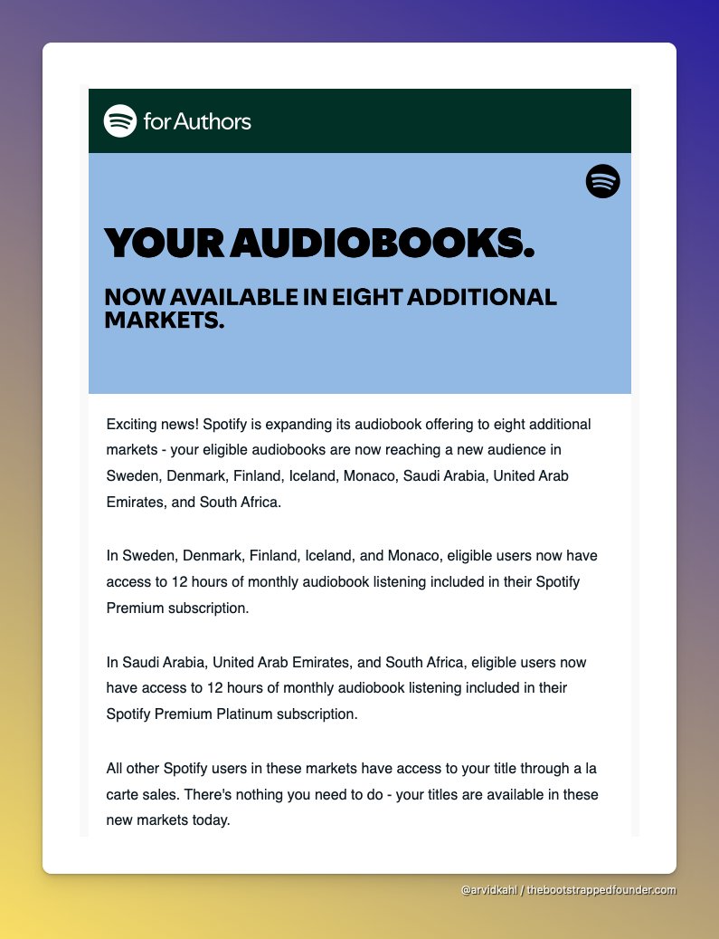 所以……如果你身处🇮🇸、🇸🇪、🇫🇮、🇩🇰、🇲🇨、🇸🇦、🇦🇪或🇿🇦，你可能想在Spotify上搜索“Zero to Sold”或“The Embedded Entrepreneur”。

如果你身处其他国家，我