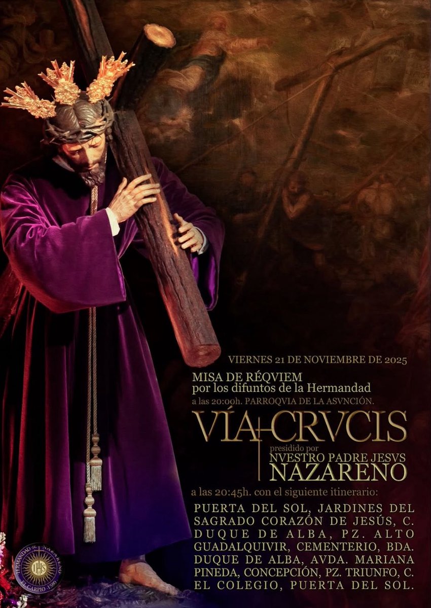 CapillaArsSacra's tweet image. 21 Nov. Vía Crucis de Ntro. Padre Jesús Nazareno. Tras misa de Réquiem a las 20.00h.

@nazareno_jesvs 
#nazareno #viacrucis #requiem #cultos #suenaArsSacra