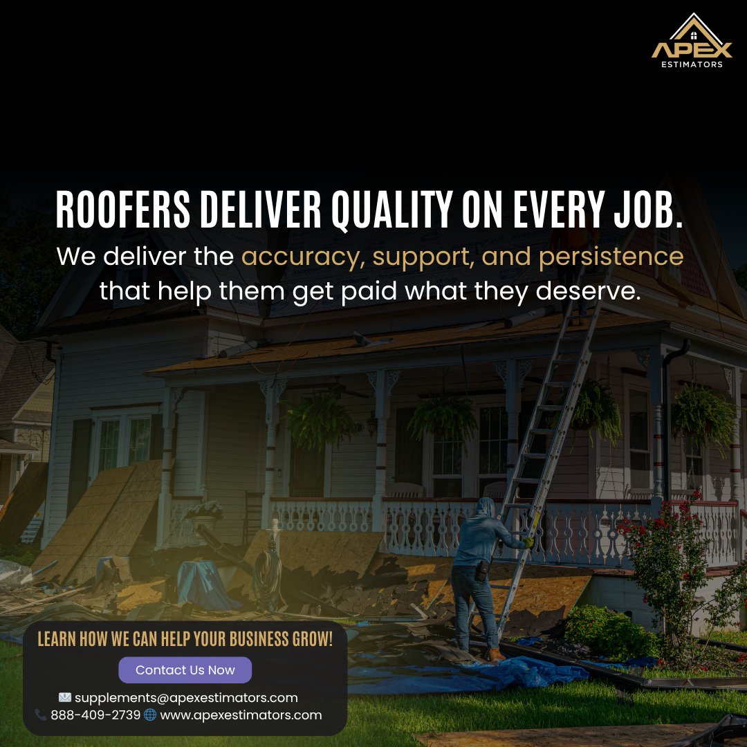 apexestimators's tweet image. Quality work deserves quality pay. At Apex Estimators, we fight for every line item so roofers get the full value they’ve earned.
Want to maximize your claims? Contact us today.

📞888-409-2739
📧 supplements@apexestimators.com
🌐 apexestimators.com

#RoofingProfessionals