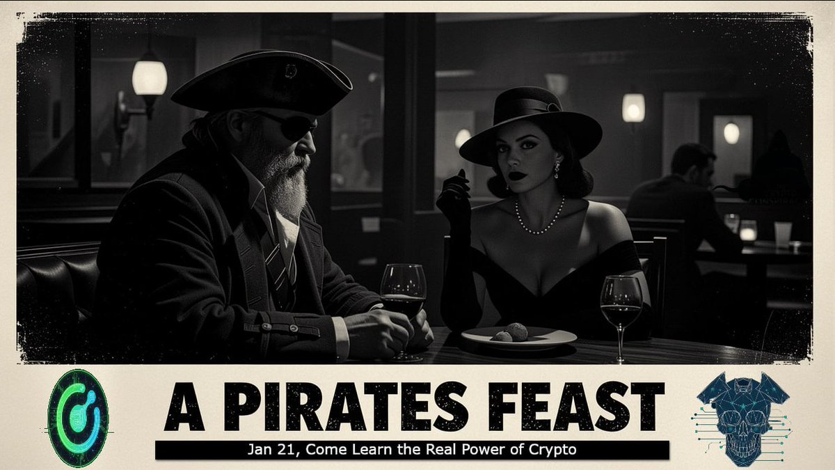 Antidiluvian777's tweet image. If you arrr a Pirate and love talking crypto and eating then come to the Pirate Sit Down. Where we will not listen to boring bankers but eat and drink and have a great time talking about real issues in crypto.. Like old school we sit down and talk at the table..  time and…