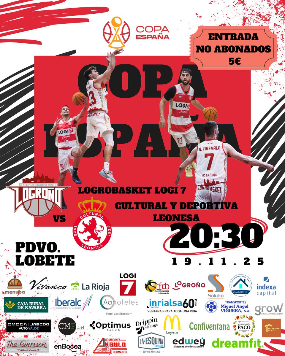 LogroBasketClub's tweet image. ¡¡HOY JUGAMOS!!

Esta tarde a las 20:30h os esperamos en Lobete para llenar las gradas en esta eliminatoria de la #CopaEspañaFEB. Los #Blanquirrojos ⚪️🔴 buscarán el pase a cuartos de final frente a la @CultuBaloncesto en el que será un auténtico partidazo.