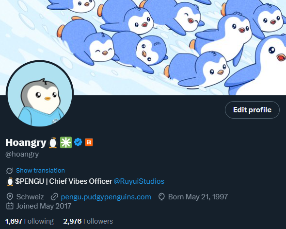 hoangry's tweet image. A new badge popped up on my profile… Who dis? 👀

Say hello to Ruyui’s freshly assigned Chief Vibes Officer
🐧🤝🐉