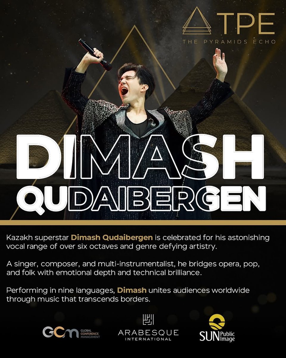 PYRAMIDS ECHO FESTIVAL

Kazakhstan's national treasure, #DimashQudaibergen, continues to amaze the world with his unmatched talent! Irresistible charisma, unstoppable energy,  paired with unattainable vocal technique are his hallmarks! 

Extraordinary Voice 
<a href="/dimash_official/">Dimash Qudaibergen</a>