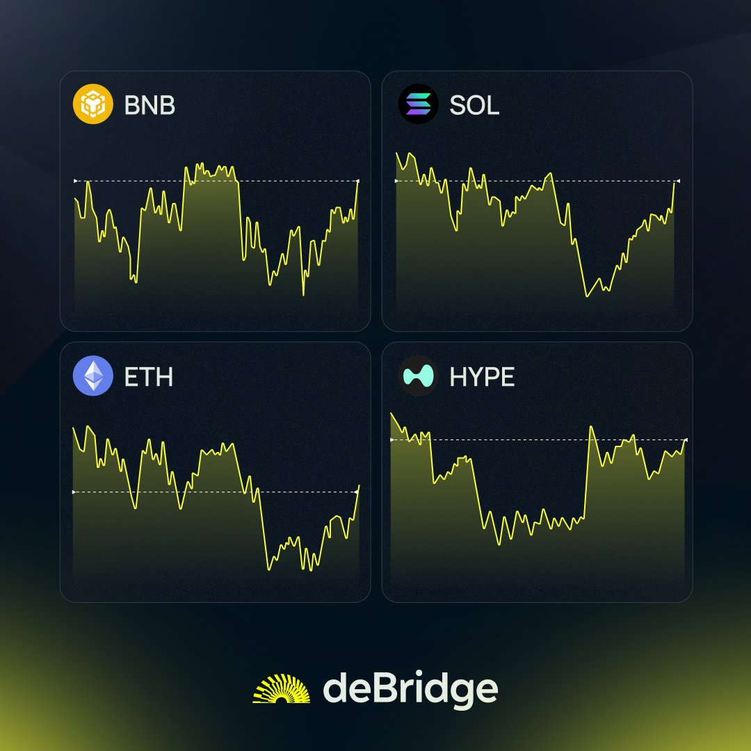 deBridge의 BNB, SOL, ETH, HYPE 순유입 차트