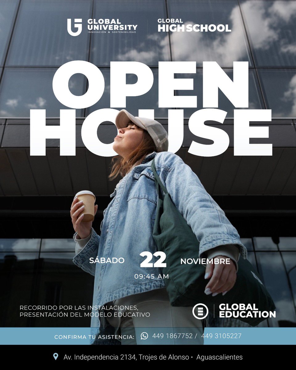 ¡GRAN OPEN HOUSE DE GLOBAL UNIVERSITY! 
•⁠  ⁠📅 Sábado 22 de noviembre
⏰ 9:45 am
📍 Campus Vertical (Avenida Independencia 2134, Trojes de Alonso)

👩‍🏫👨‍🏫.

•⁠  ⁠✅ Confirma tu asistencia aquí:
👉 we.upschool.mx/eventos/index.…🏫✨