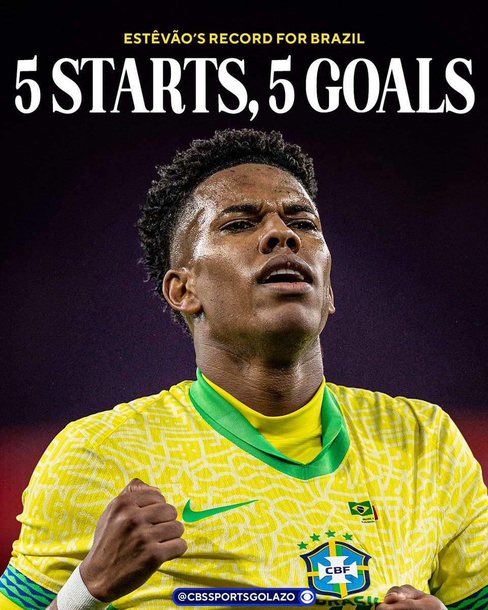 5 goals in 5 starts for Estêvão with the Brazilian national team 😮‍💨🇧🇷