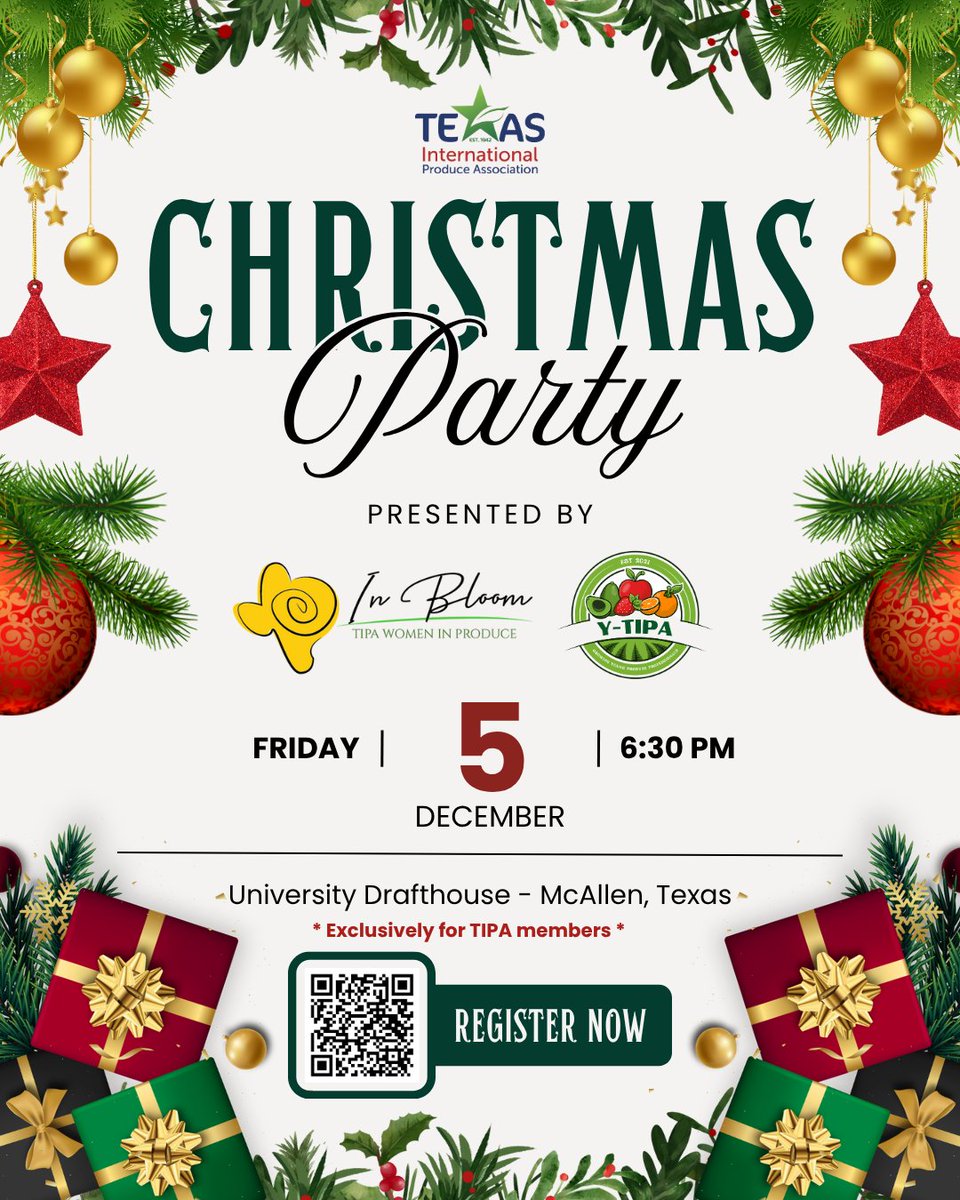 🎄🎉  It’s the most wonderful time of the year — join us for the #InBloom + #YTIPA #ChristmasParty!  

📅  Friday, December 5
 📍 University Drafthouse | McAllen, TX
 💲 $25 per person | #TIPA members only

✨  Space is limited — register now! 👇
pci.jotform.com/form/252866538…