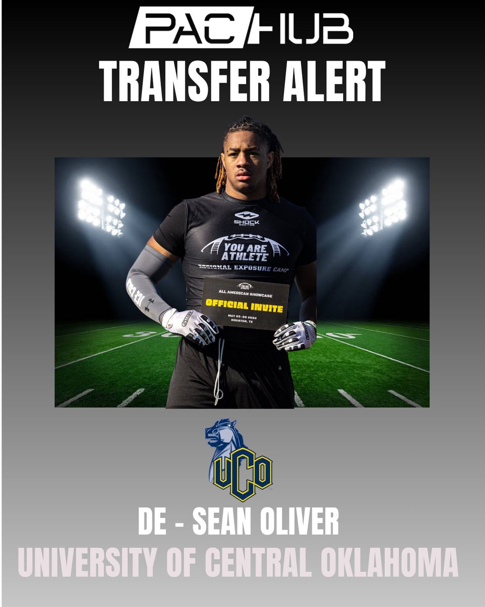TRANSFER ALERT - University Of Central Oklahoma edge rusher, Sean Oliver has entered the transfer portal! Sean's quick first step, active hands and 6'2 240lbs build makes him the ideal fit on any D-line!

<a href="/SeanOliver33/">Sean Oliver ⭐️</a> 
<a href="/STATECHAMP_JOE/">Coach Joe</a> 
<a href="/Jake_Trotter/">Jake Trotter</a>