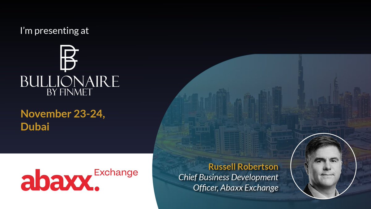 abaxx_exchange's tweet image. Next week, Russell Robertson joins Bullionaire by Finmet, a two-day summit developed with the World Gold Council and key regional bullion groups, to present on how global exchanges can be used for hedging and arbitrage in today’s precious-metals markets.