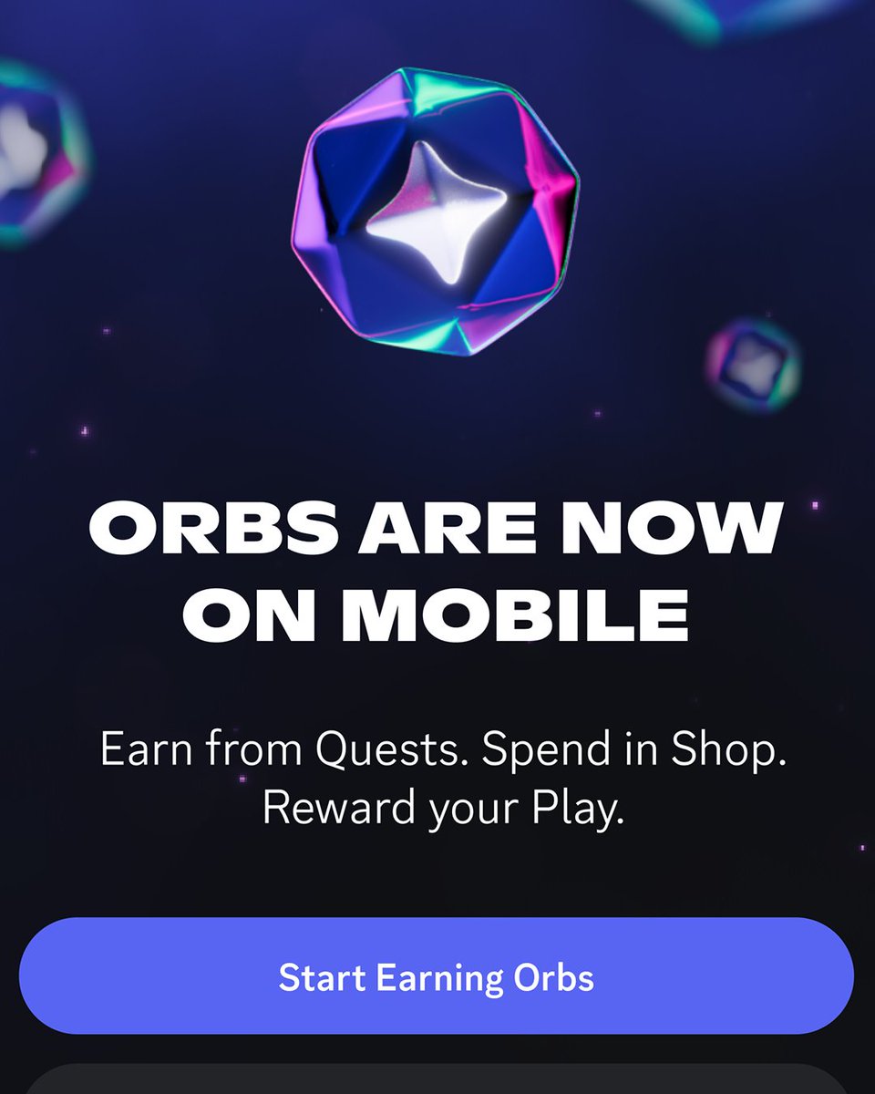 discord's tweet image. Orbs are (finally) available on mobile—and two new mobile video quests just dropped with it! 

Tap into your Discord profile on iOS or Android to see your Orbs Balance and start collecting Orbs today. Head over to the Shop afterwards to redeem items like avatar decorations, Nitro…